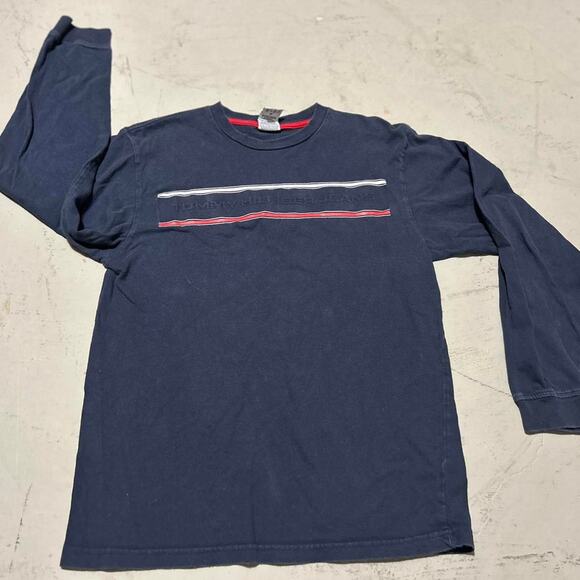 Y2K Embroidered Red and Navy Tommy Hilfiger Long Sleeve - Picture 1 of 4